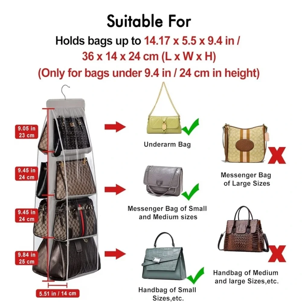 NEW Lirex 8‎ Pocket Satin Handbag Hanging Purse Organizer for Closet Light Pink